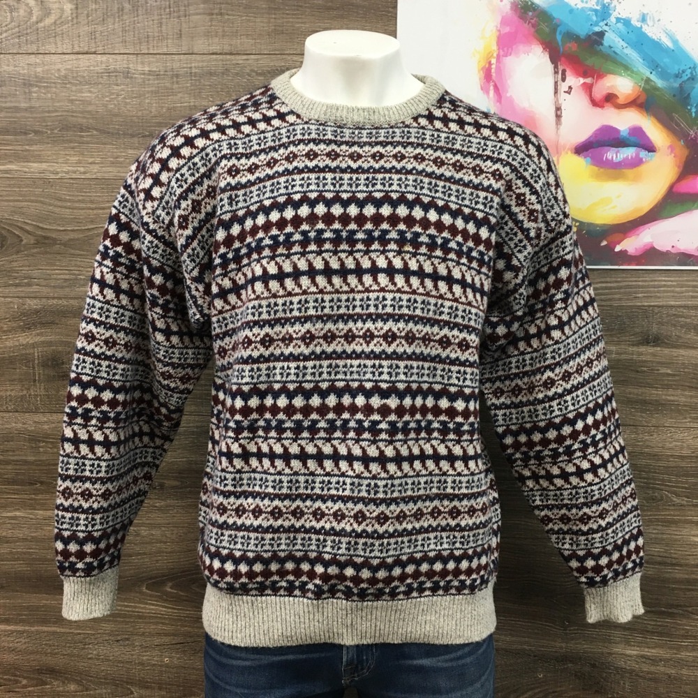 VINTAGE Woolrich Mens Size XL Gray Heather Fair Isle Wool Blend Crewneck Sweater